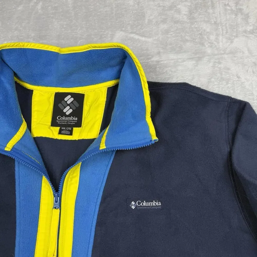 Columbia Colorblock Fleece Jacket Blue Yellow Full Zip Men Size XXL Outdoor Warm